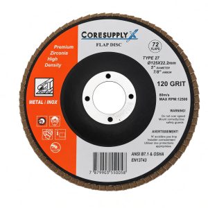 5” x 7/8” (125x22.2mm) – 120 GRIT, T27 (Flat) – Premium Zirconia High Density Flap Disc