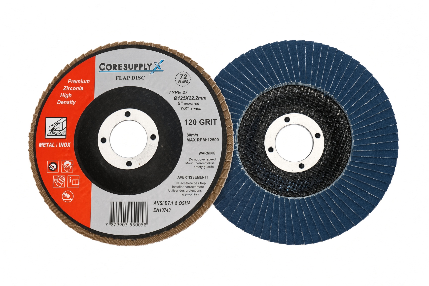 5” x 7/8” (125x22.2mm) – 120 GRIT, T27 (Flat) – Premium Zirconia High Density Flap Disc - Image 2