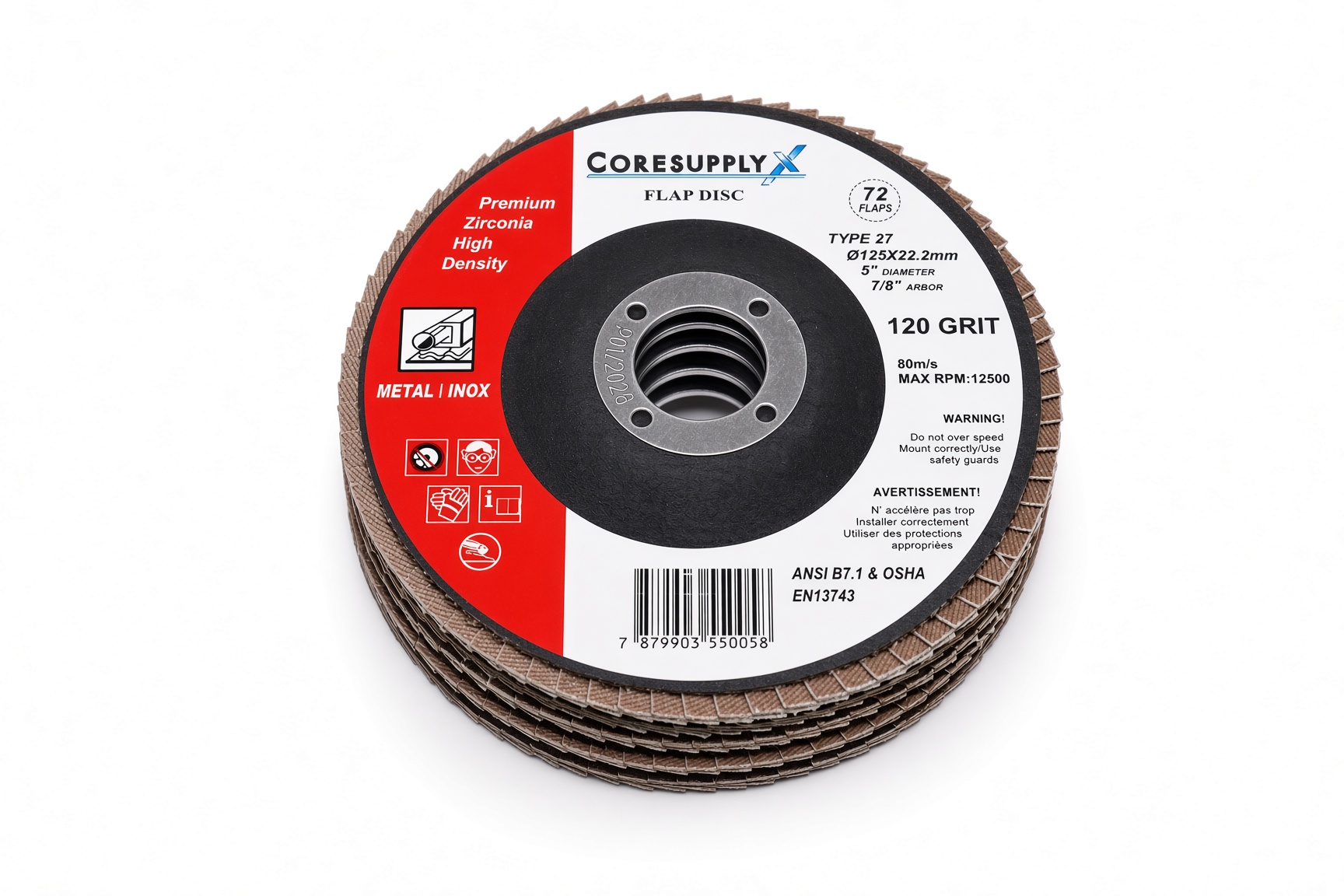 5” x 7/8” (125x22.2mm) – 120 GRIT, T27 (Flat) – Premium Zirconia High Density Flap Disc - Image 4
