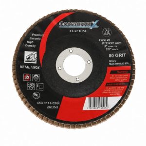 5” x 7/8” (125x22.2mm) – 80 GRIT, T29 (Angled Face) – Zirconia High Density Flap Disc