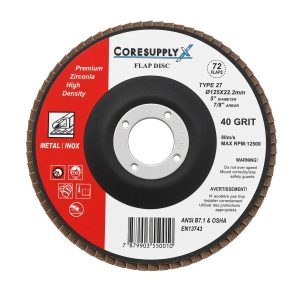 5” x7/8” (125x22.2mm) – 40 GRIT, T27 (Flat) – Premium Zirconia Hight Density Flap Disc